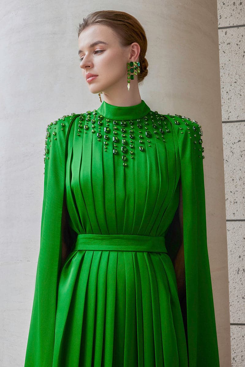 I.H.F LONG PLEATED TRAPEZE DRESS WITH SHOULDER CAPE | Cult Mia I.H.F LONG PLEATED TRAPEZE DRESS WITH SHOULDER CAPE | Cult Mia