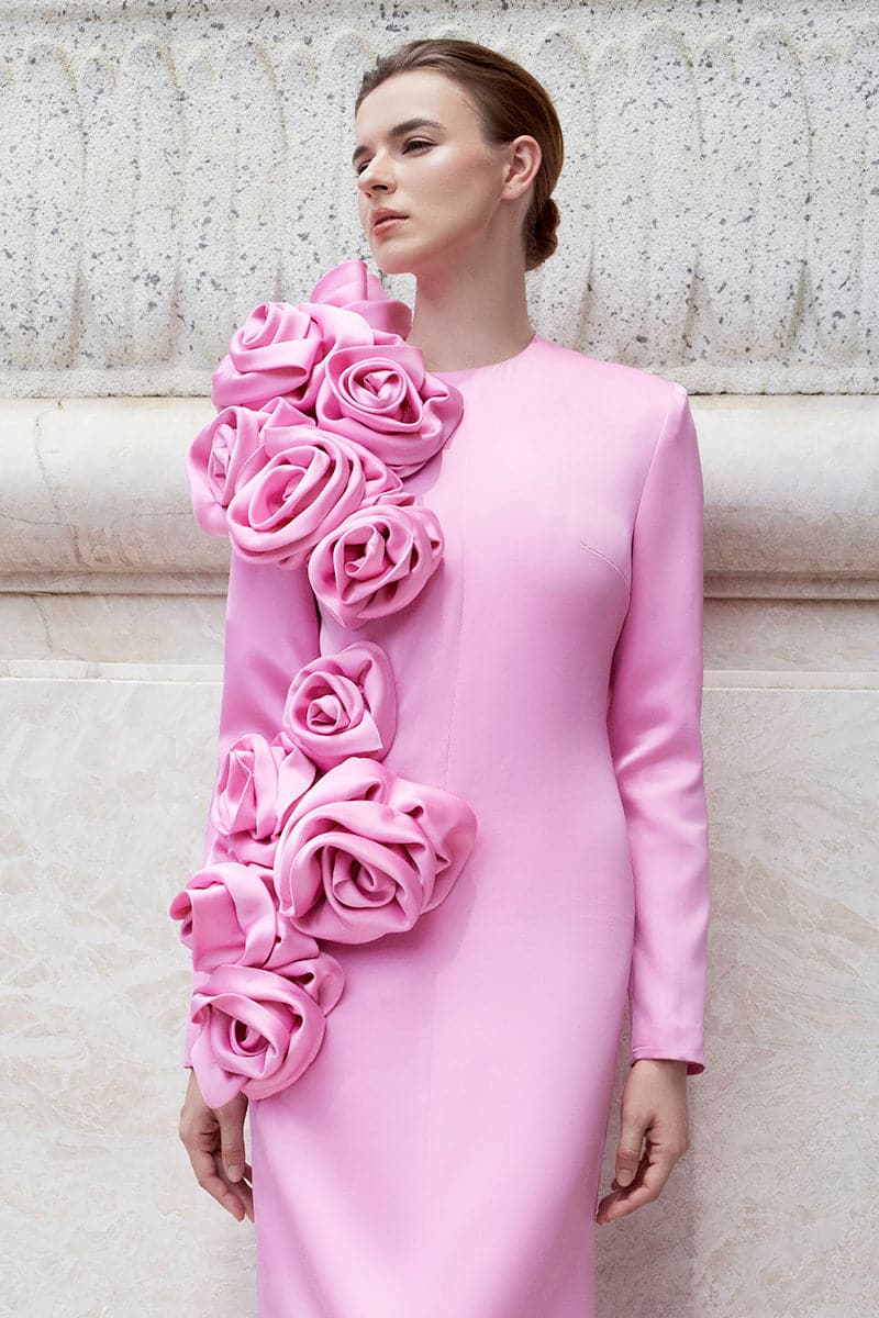 LONG SLEEVES DRESS WITH DRAPED ROSES DETAIL | IHF | CULT MIA