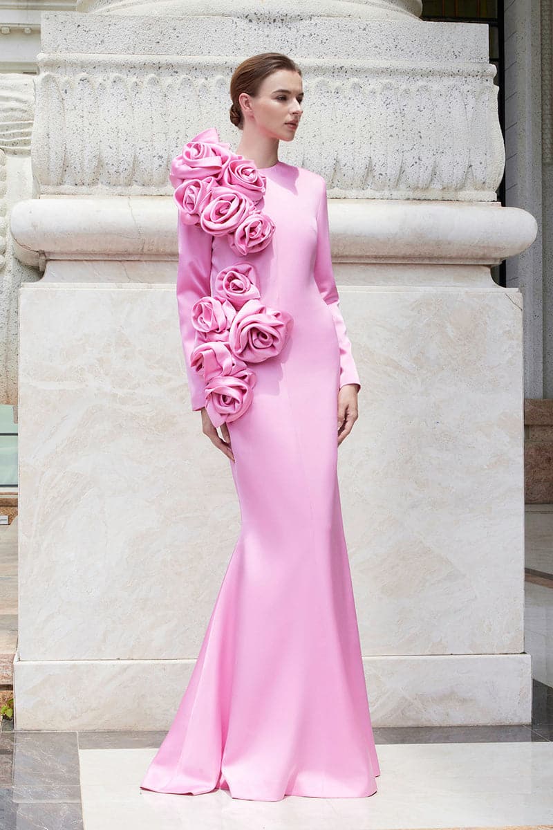LONG SLEEVES DRESS WITH DRAPED ROSES DETAIL | IHF | CULT MIA