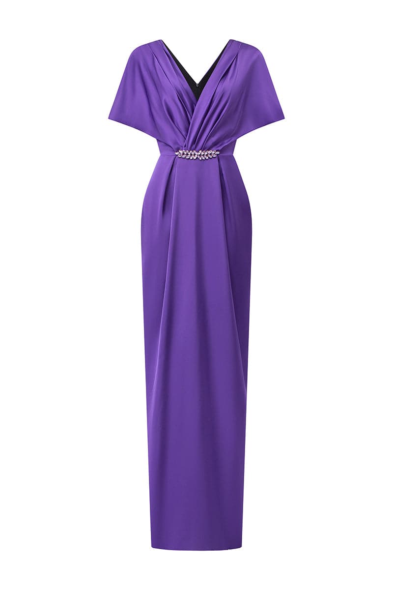 V-NECK GOWN WITH DRAPED WAIST DETAIL | IHF | CULT MIA