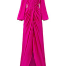 Pink I.H.F gown with wrapped design and waist draped detail, showcasing elegant fabric and style.