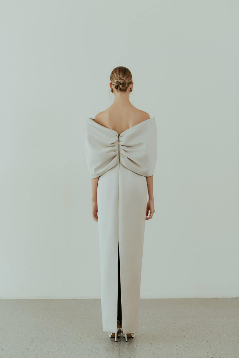 KARA BEIGE OFF-SHOULDER PENCIL MAXI DRESS - CULT MIA