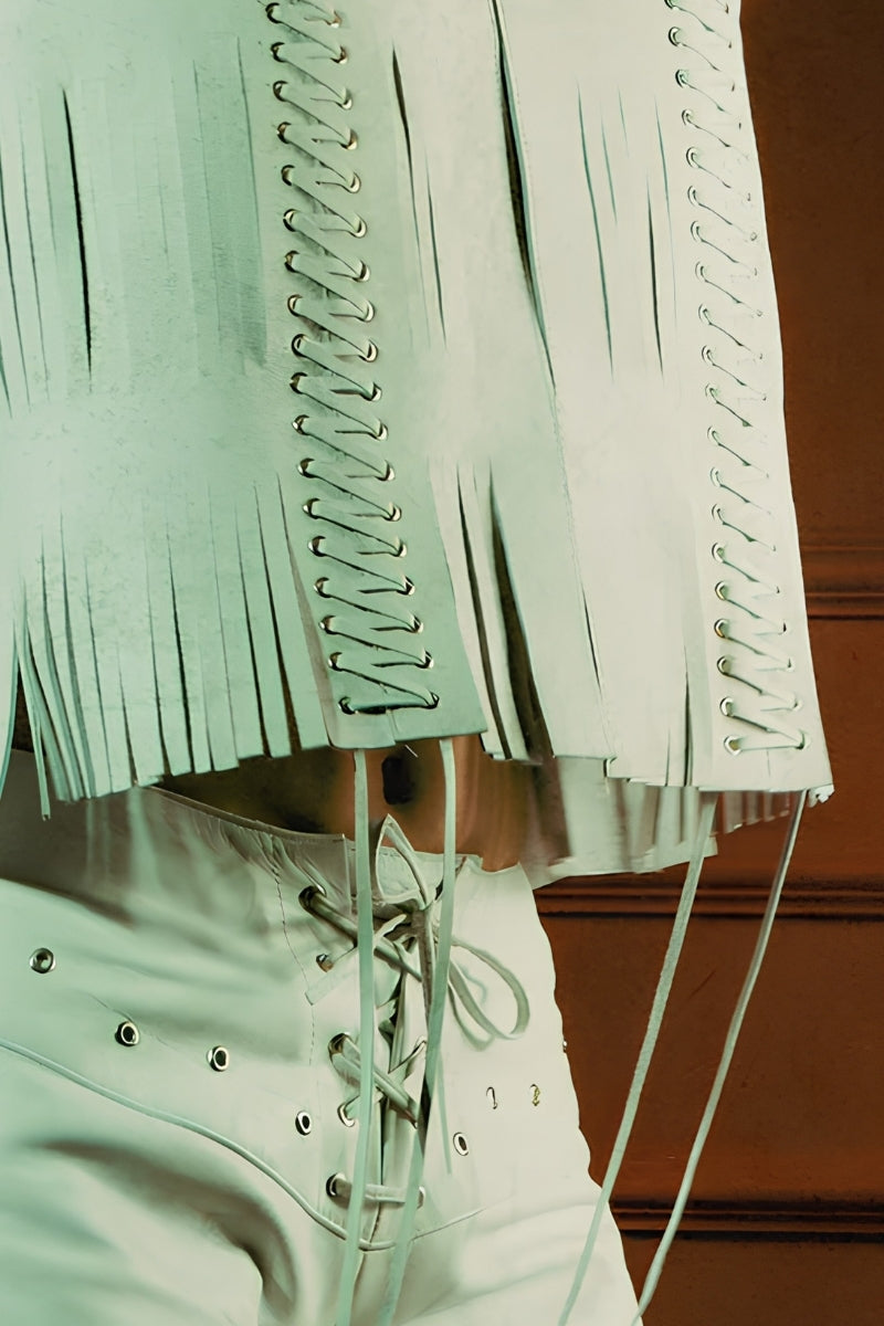 Double A CANIAYLA II leather vest in washed white, featuring a stylish sleeveless design with a smooth leather finish.