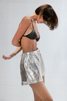 Silver leather shorts by Double A, featuring a stylish and sleek design with a comfortable fit.