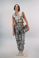 Double A Charlie leather clutch bag in washed silver with sleek design and subtle texture, perfect for stylish outings.