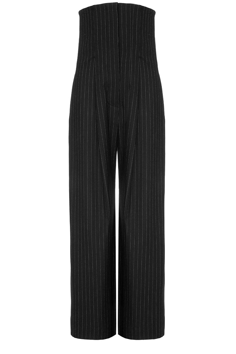 Black loose corset pants from BABUKHADIA featuring a relaxed fit and stylish design, shown on a model.