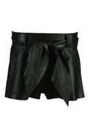 Black Moonbow leather shorts by Double A, featuring a sleek design and fitted style, shown on a model.