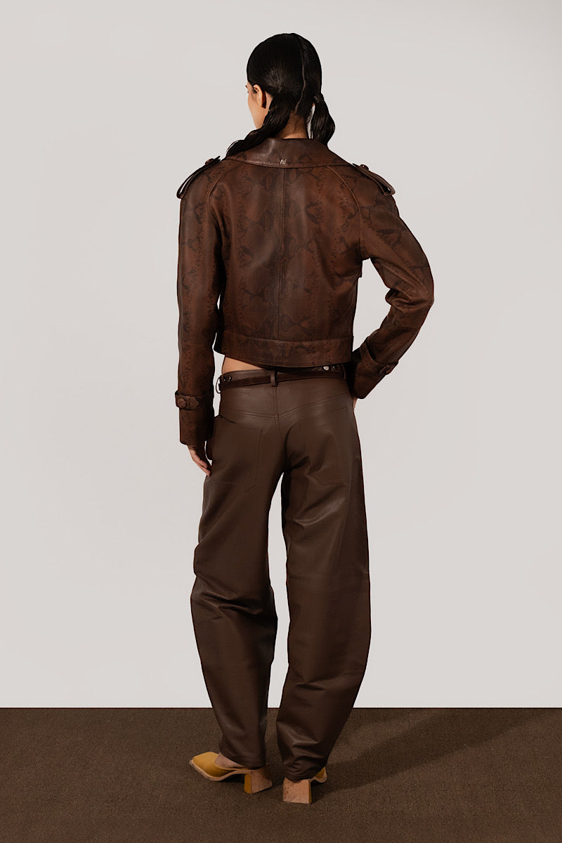 Double A Audax leather jacket with snake print, featuring a stylish design and textured leather material.
