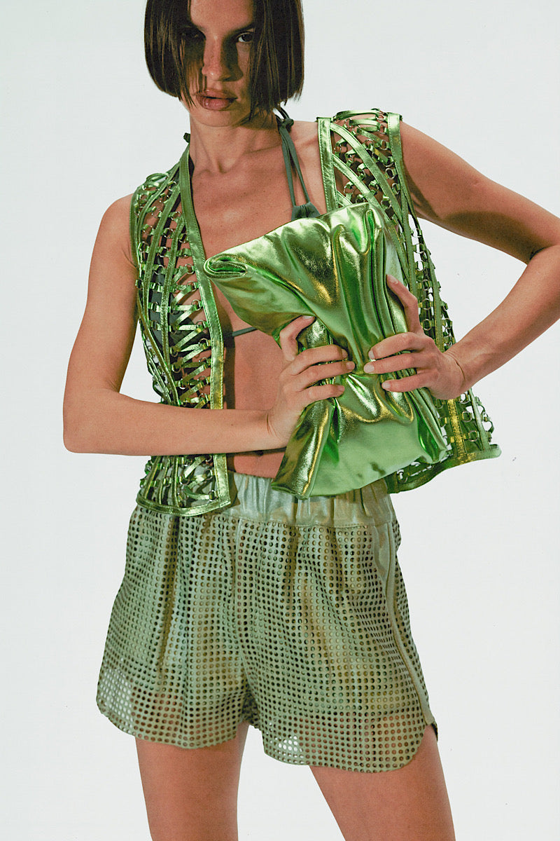 EBONY LEATHER SHORTS ELECTRIC GREEN - CULT MIA