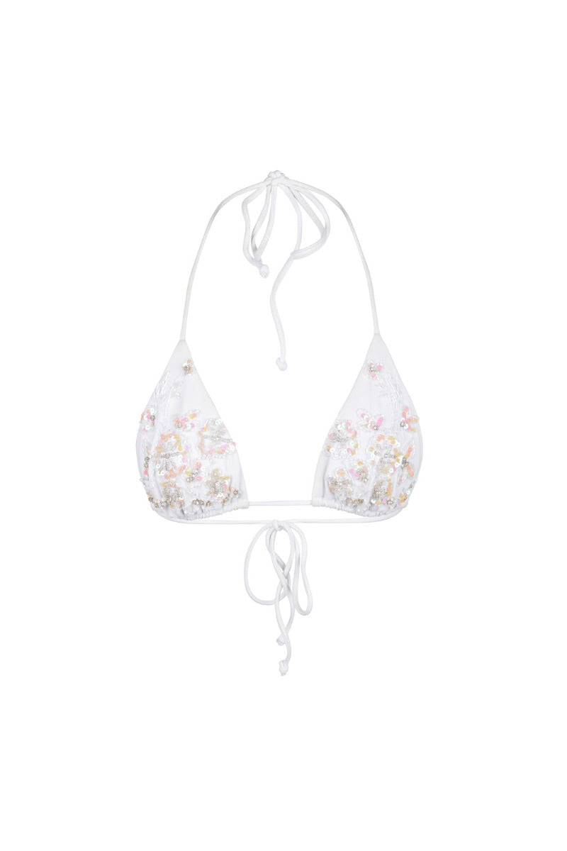 White Stella Ocean bikini top by Oceanus, featuring a stylish and supportive design with adjustable straps.