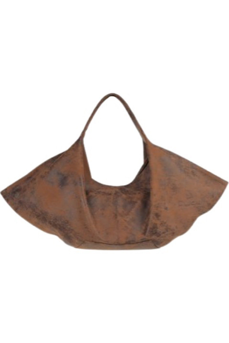 Double A Ophelia oversized leather shoulder bag in washed brown with a slouchy, relaxed design and sturdy shoulder straps.