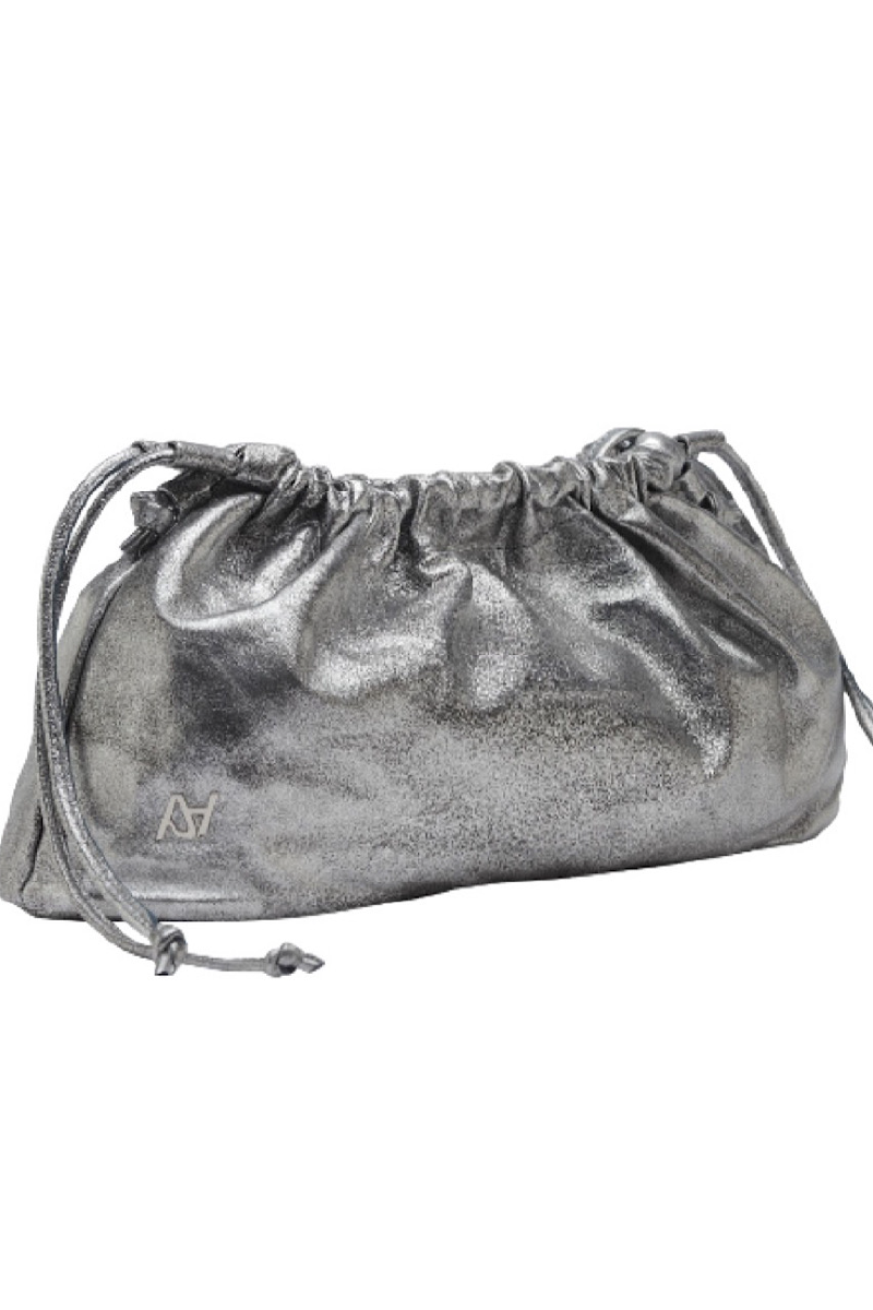 Double A Charlie leather clutch bag in washed silver with sleek design and silver-tone hardware.