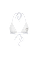 White Stella Oceanus bikini top with adjustable straps and a sleek, modern design, perfect for beach and poolside wear.