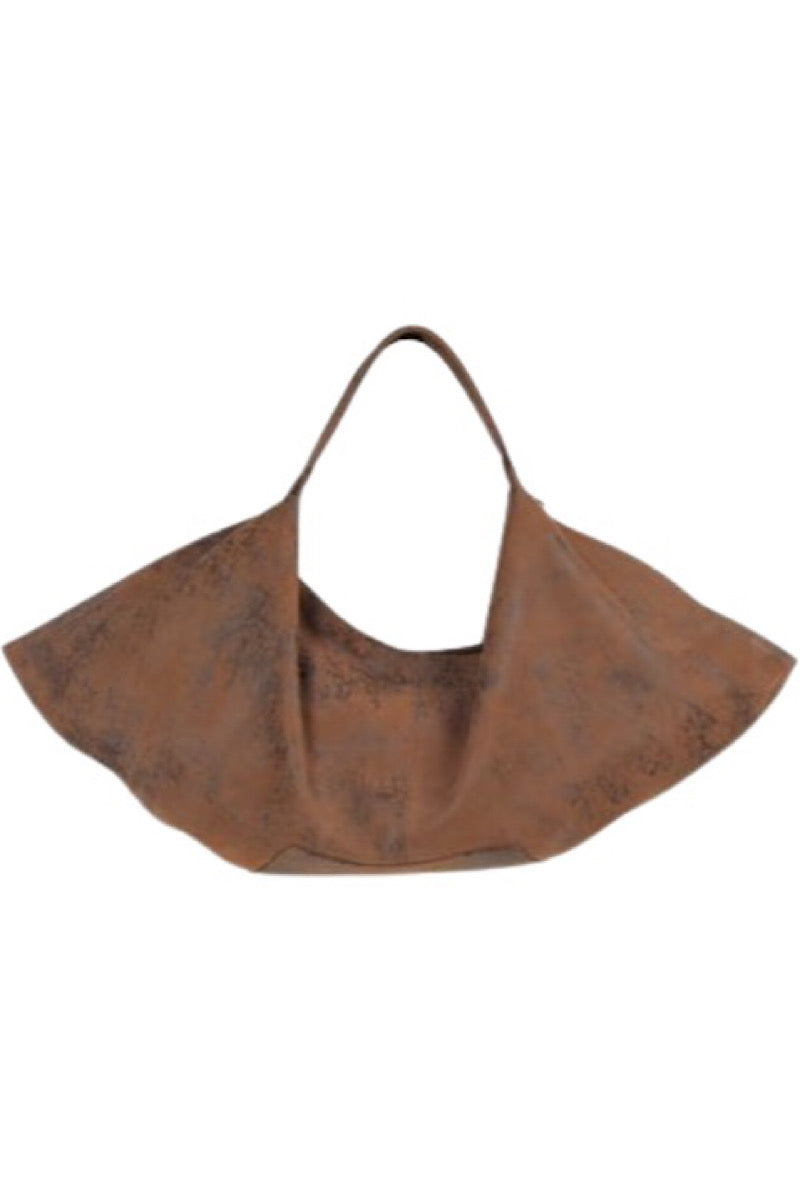 OPHELIA OVERSIZED LEATHER BAG IN WASHED BROWN - CULT MIA
