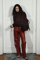 Double A jade suede brown jacket with a tailored fit, shown on a hanger with a smooth, soft texture and classic style.