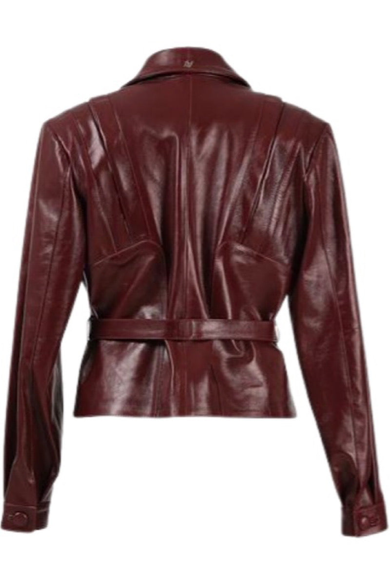 Double A Damien leather jacket in burgundy, stylish men's jacket with smooth leather texture and classic collar details.