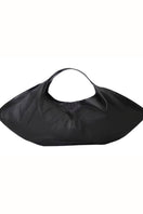Black oversized leather shoulder bag by Double A, featuring a spacious design with sturdy straps and sleek finish.