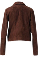 Double A Heather suede jacket in brown, stylish women's jacket with soft suede texture and tailored fit, front zipper closure.