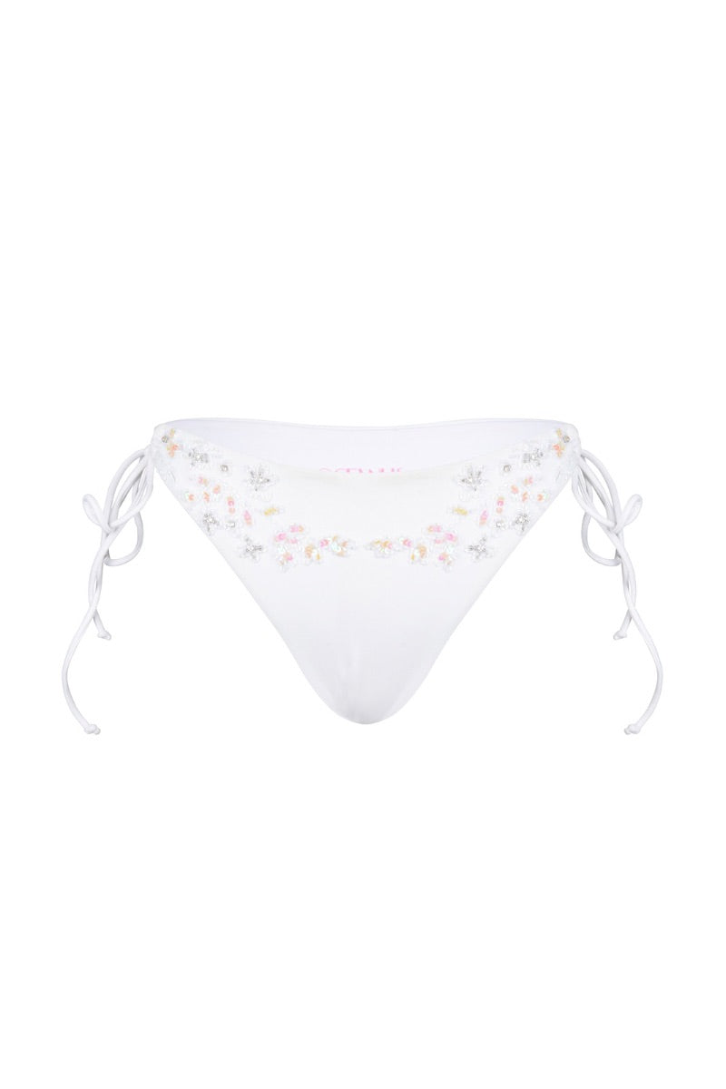 White Stella Ocean bikini bottom by Oceanus, showcasing a sleek, minimal design with smooth fabric and classic fit.