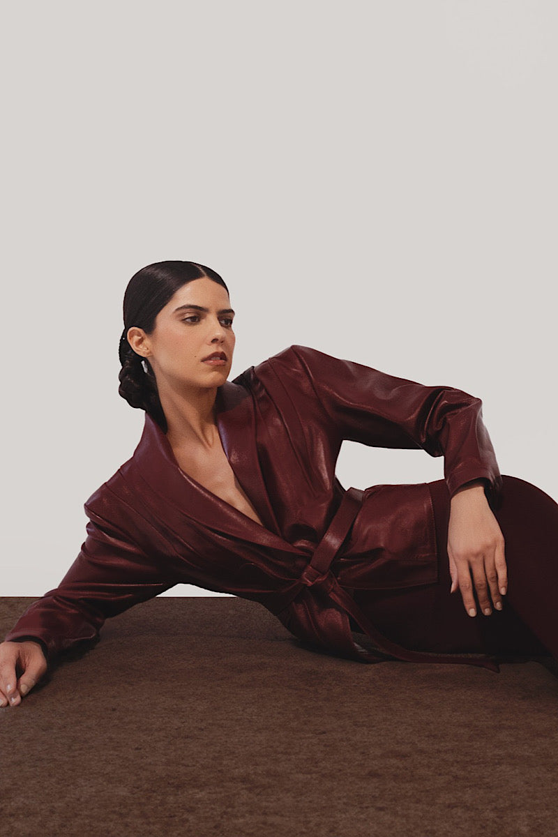 Double A Damien leather jacket in burgundy, stylish men's jacket with smooth leather finish and classic design.