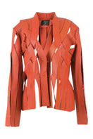 Orange Brianna leather jacket by Double A, stylish women's jacket with sleek leather design and detailed stitching.
