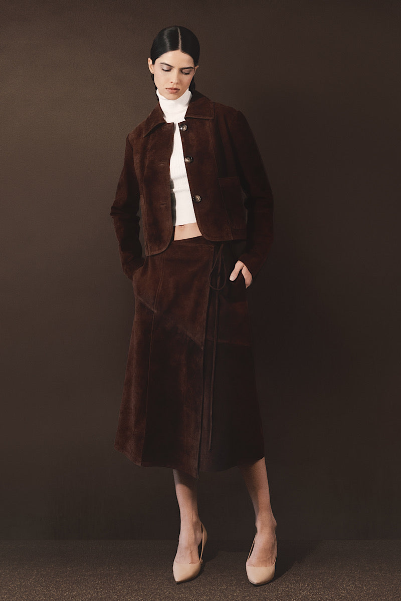 HEATHER SUEDE JACKET IN BROWN - CULT MIA