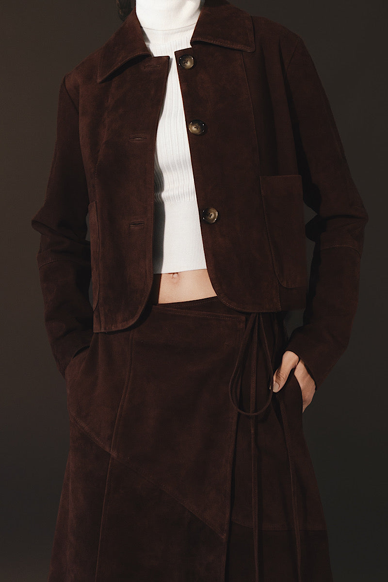 HEATHER SUEDE JACKET IN BROWN - CULT MIA