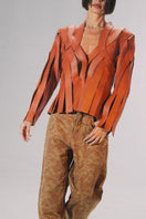 Orange Brianna leather jacket by Double A, stylish women's jacket with a sleek fit and classic design shown in the image.