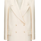 White wide lapel blazer by BABUKHADIA, tailored with a sleek fit, featuring classic lapels and stylish design for a sophisticated look.