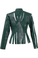 Olive brown leather Brianna jacket by Double A, showcasing a stylish, fitted design with classic collar and zip closure.