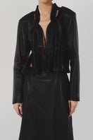 Black Brianna II leather jacket by Double A, stylish women's jacket with a sleek design, shown on a hanger.