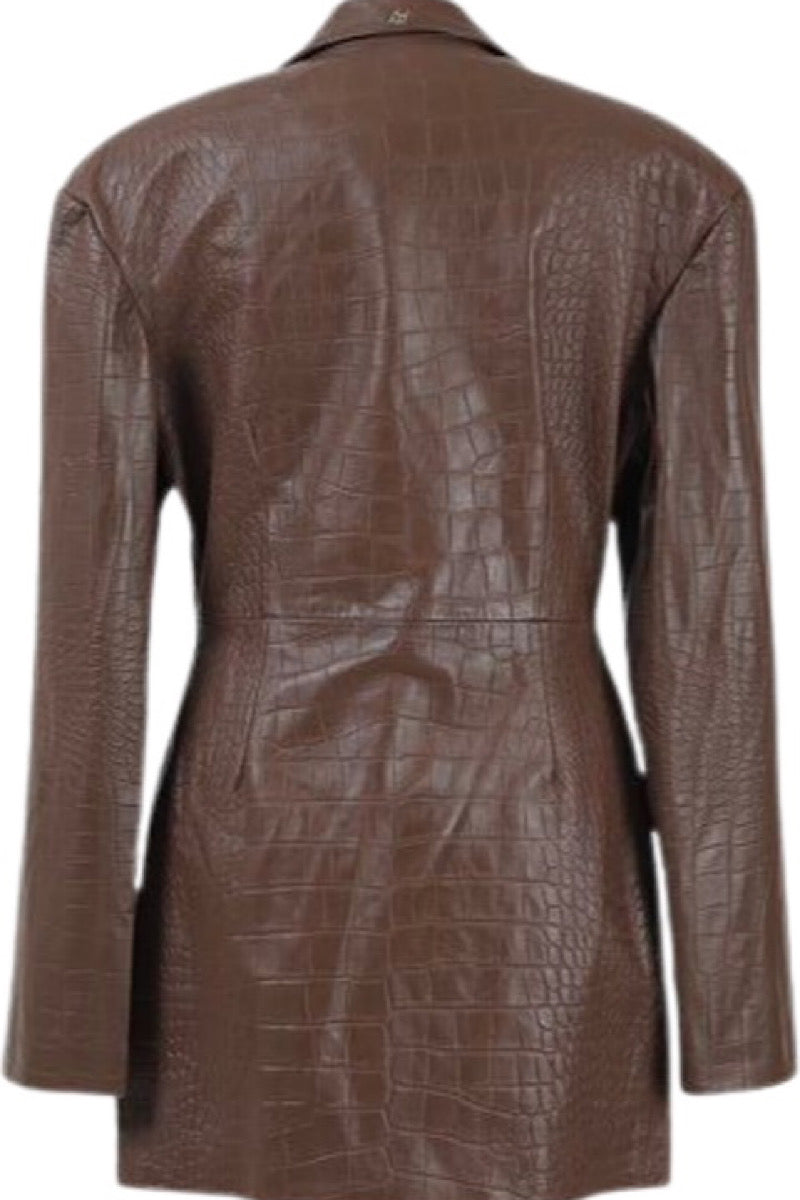 Double A Everett leather coat in brown croc-embossed leather, stylish and durable outerwear for men.