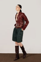 Double A Brianna II Leather Jacket in burgundy, stylish women's jacket with smooth leather finish and tailored fit.