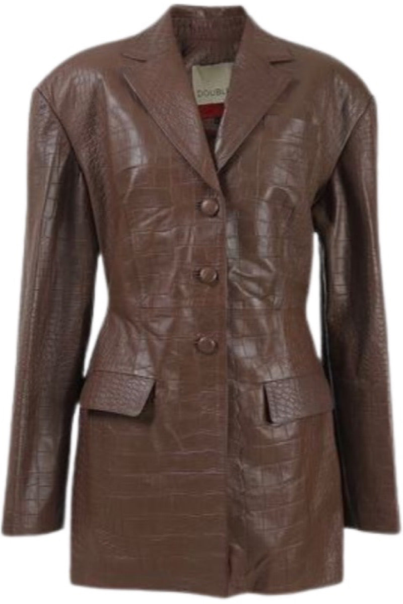 EVERETT LEATHER COAT BROWN IN CROC - CULT MIA