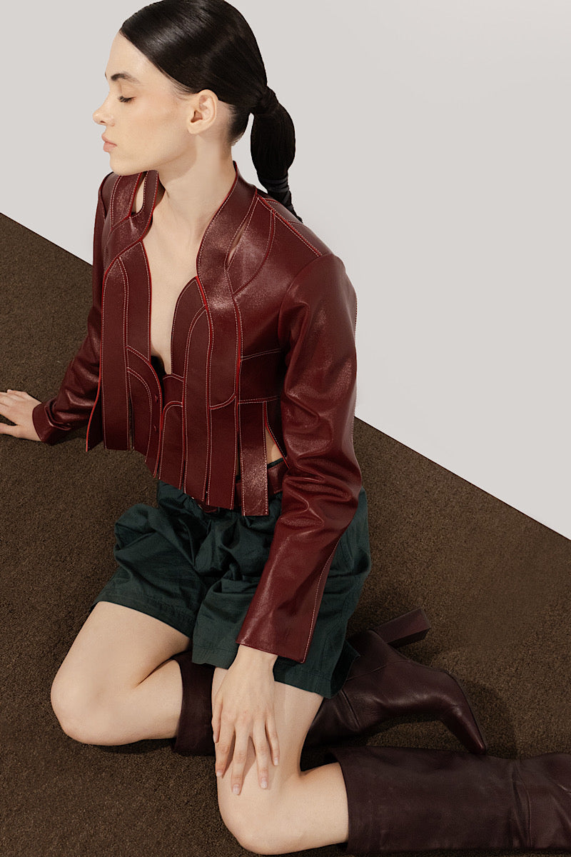 Double A Brianna II leather jacket in burgundy, stylish women’s jacket with a sleek fit and smooth leather finish.