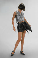Double A Aiden studded leather vest in washed silver, featuring metal stud accents and a sleek, fitted design.
