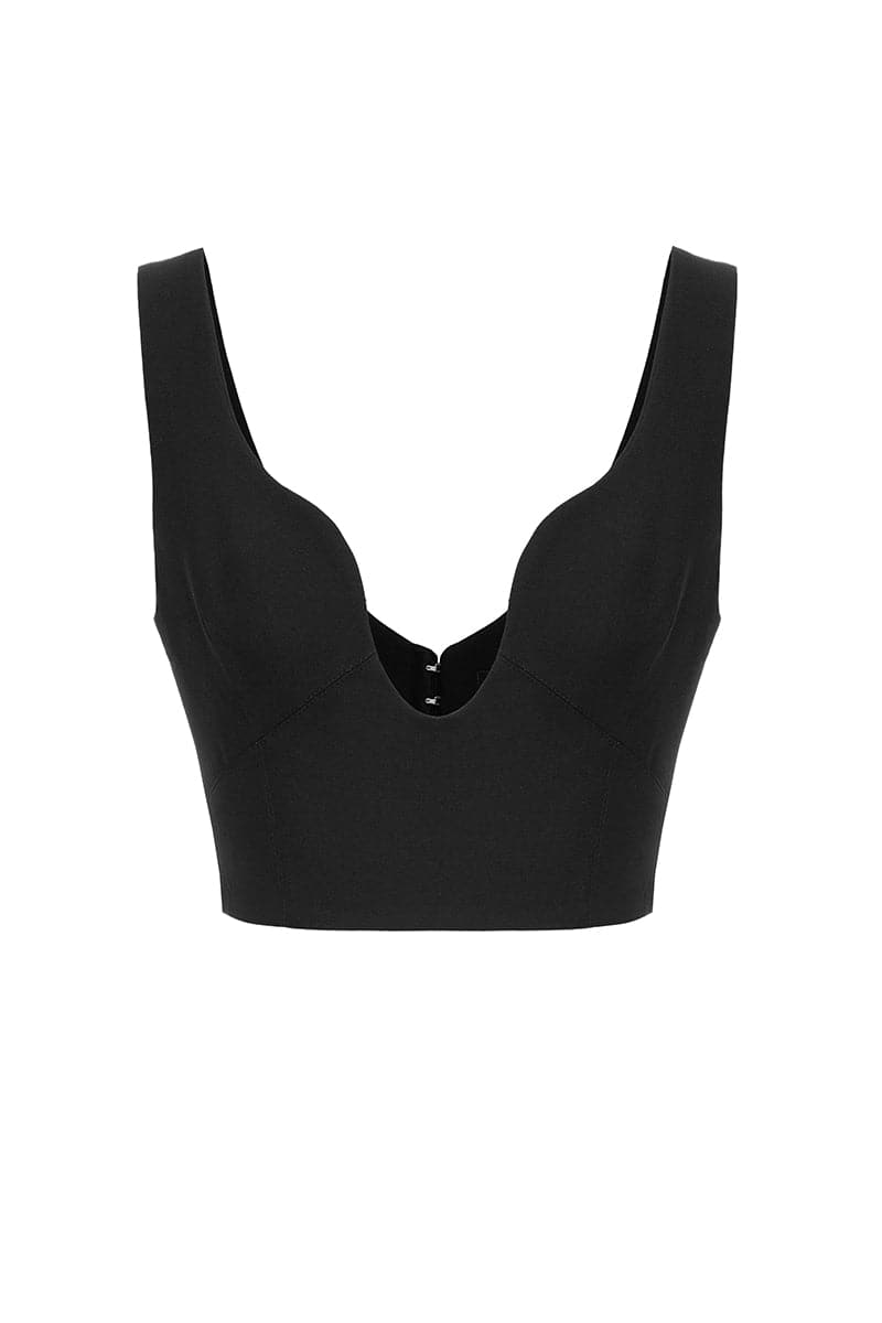 BLACK FITTED CROP TOP - CULT MIA