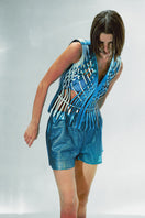 Double A Attalea leather vest in electric blue, featuring sleek design and smooth leather texture, stylish and modern.