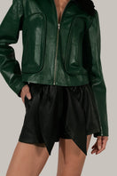 Olive Double A Emery leather jacket with a classic fit, featuring a smooth texture and stylish design.