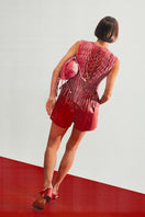 Red leather vest by Double A, Attalea brand, featuring a stylish and fitted design with a smooth leather finish.