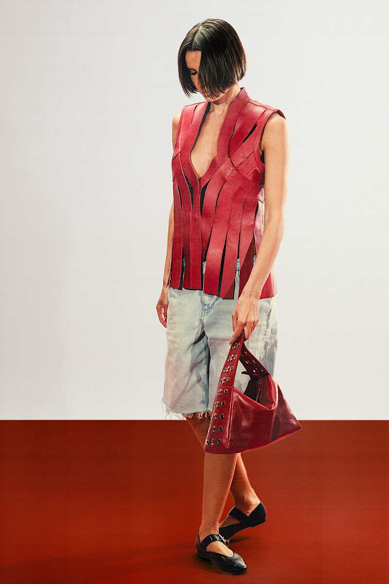 BRIANNA LEATHER VEST RED - CULT MIA