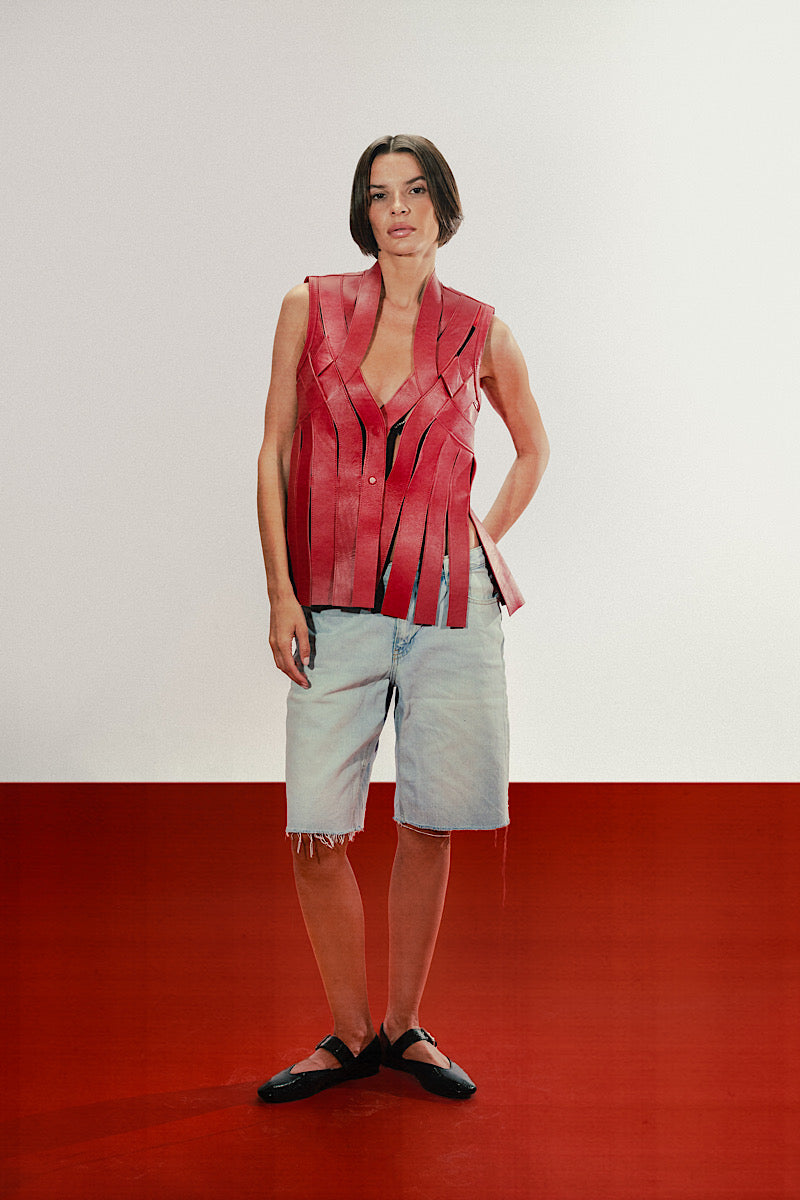 BRIANNA LEATHER VEST RED - CULT MIA