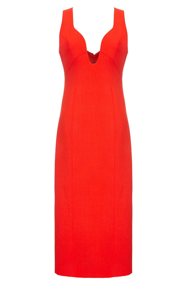RED FITTED MIDI DRESS - CULT MIA