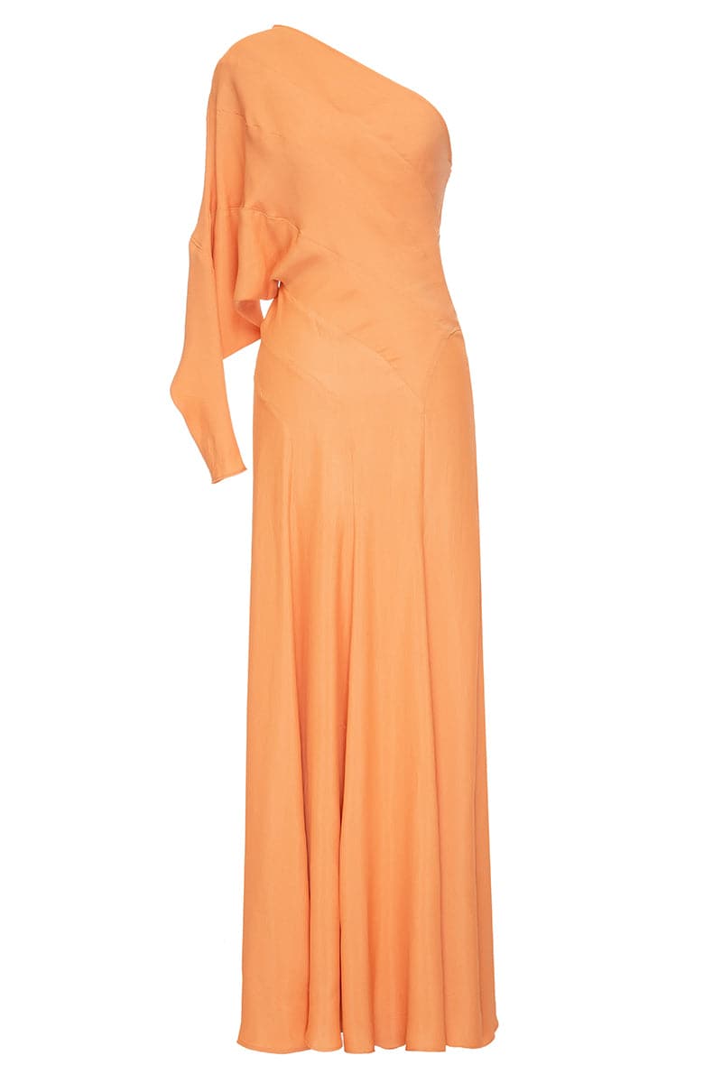ONE SHOULDER ORANGE MAXI DRESS - CULT MIA