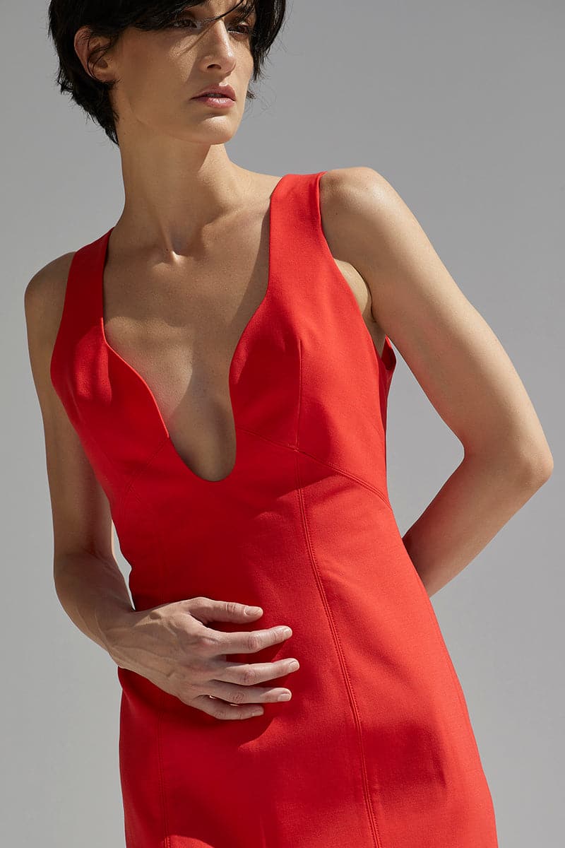 RED FITTED MIDI DRESS - CULT MIA