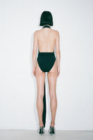 Black Nué Jamie bodysuit, a stylish women's tops featuring a fitted design and sleek fabric, shown on a model.