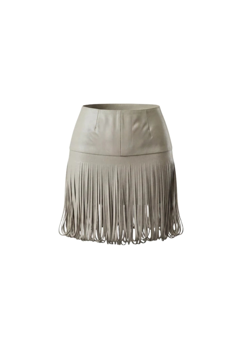 Double A Ellie leather midi skirt in butter yellow, showcasing its sleek design and smooth leather texture.