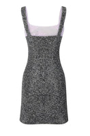Oceanus St. Barth hand-beaded crystal grey mini dress with intricate detailing and elegant design, perfect for stylish occasions.