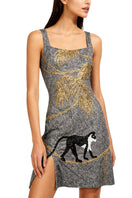 Oceanus St. Barth hand-beaded crystal grey mini dress, featuring intricate beadwork and elegant design details.