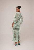 Andreeva California Mint handmade crochet shirt with intricate patterns and soft mint green color, displayed on a neutral background.